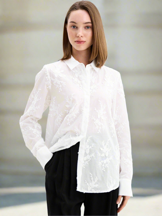 Blouse with Floral Appliqué