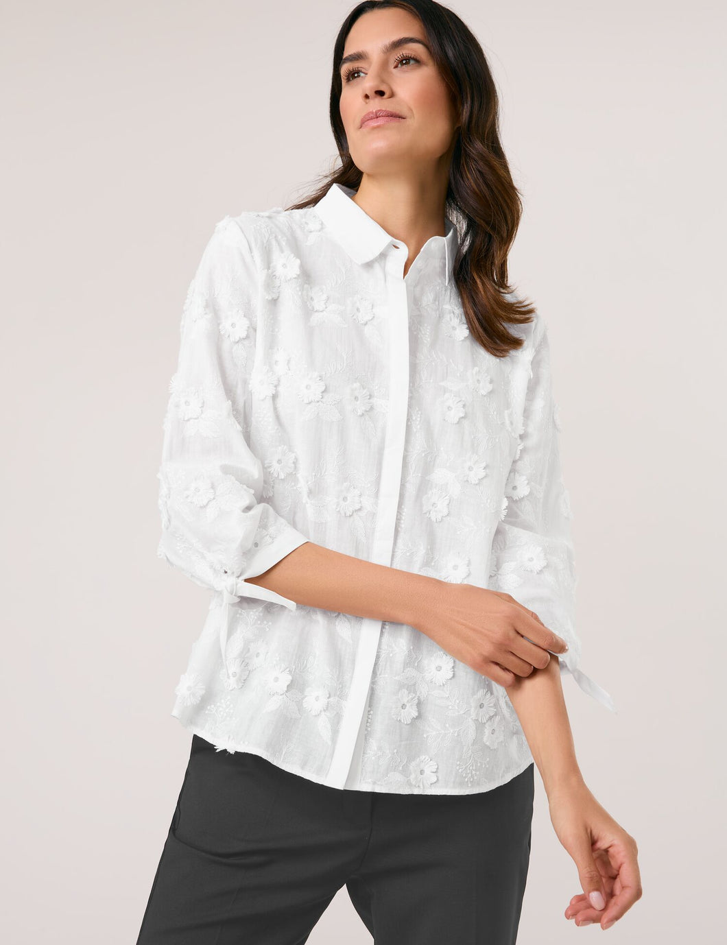 Blouse with Floral Appliqué