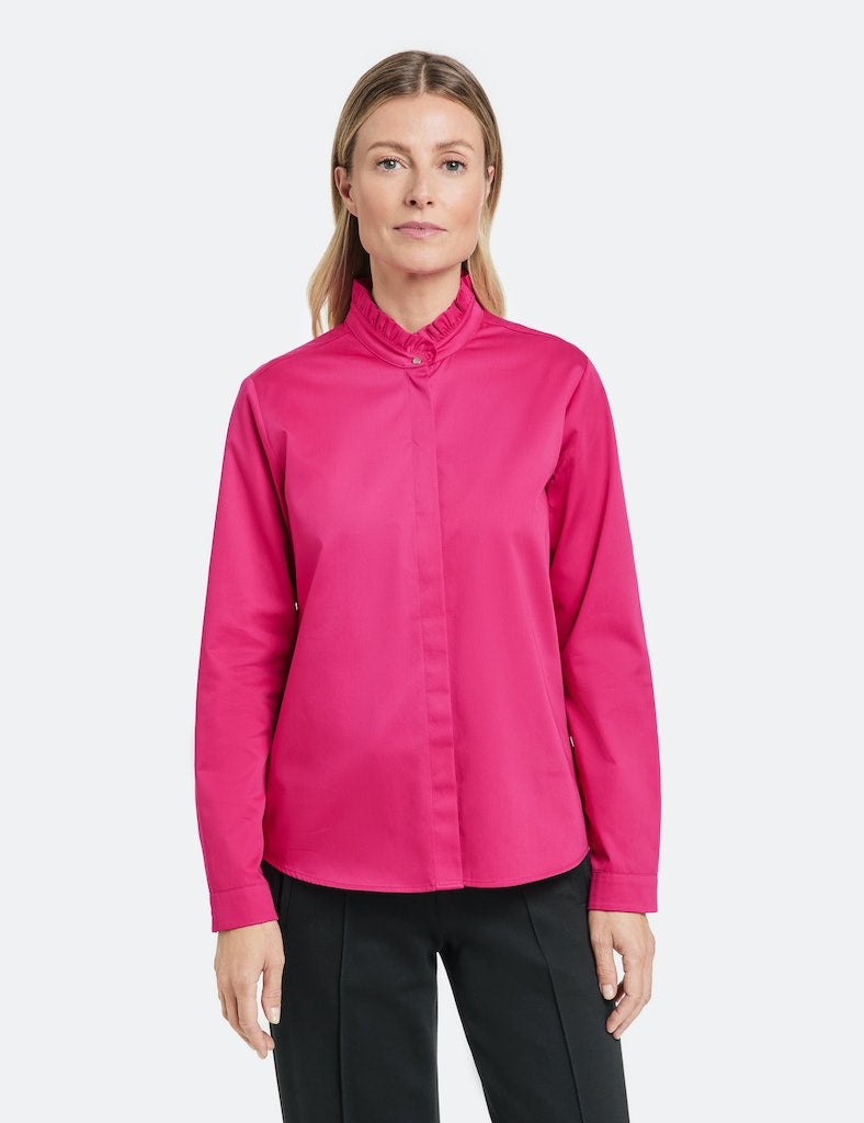 Blouse with Stand-up Gathered Collar