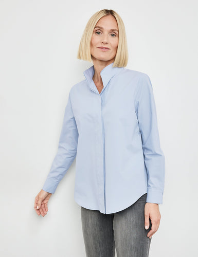 Cotton Blouse with Stand-up Collar