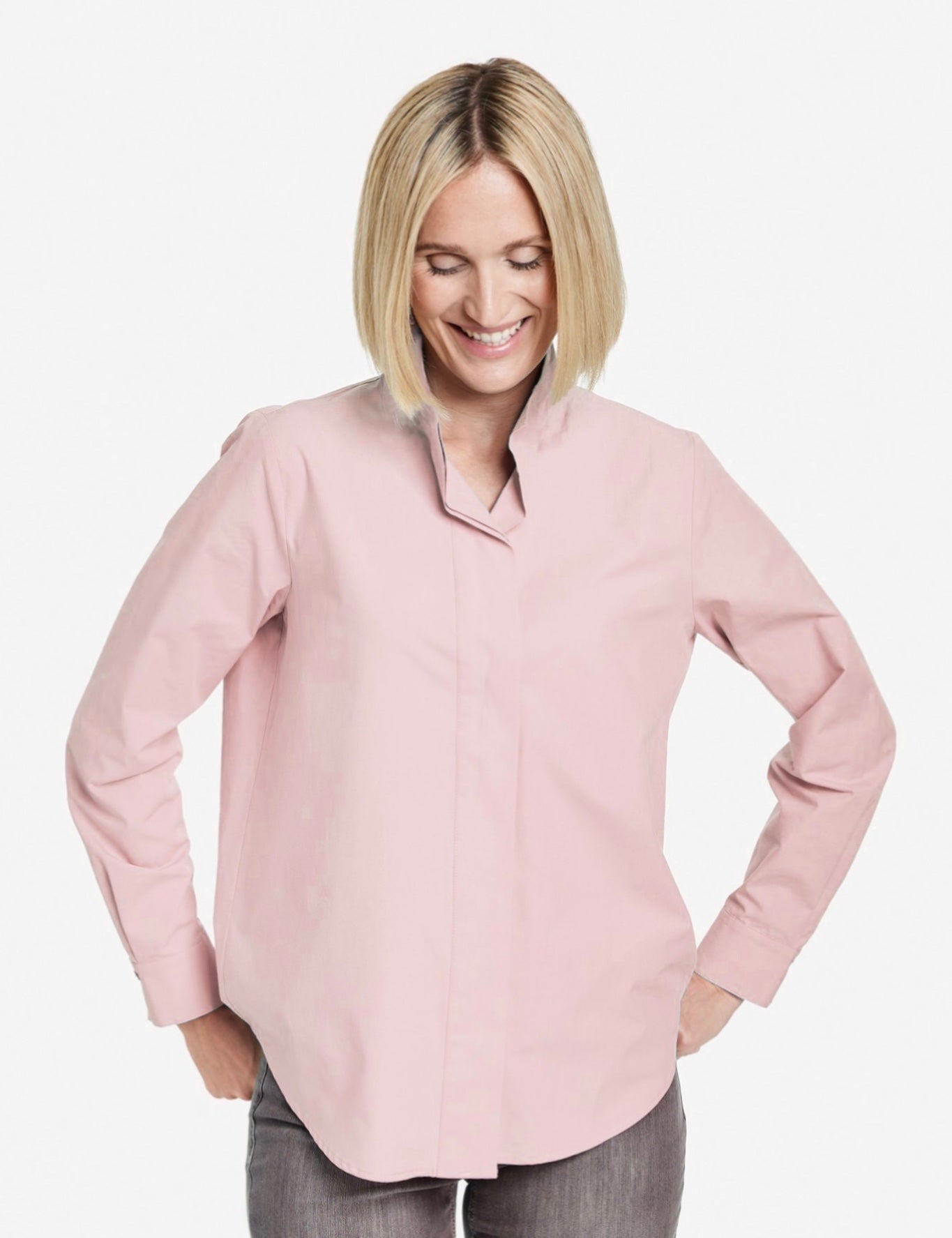 Cotton Blouse with Stand-up Collar
