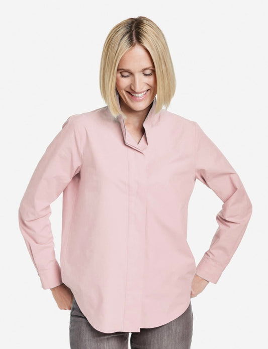 Cotton Blouse with Stand-up Collar