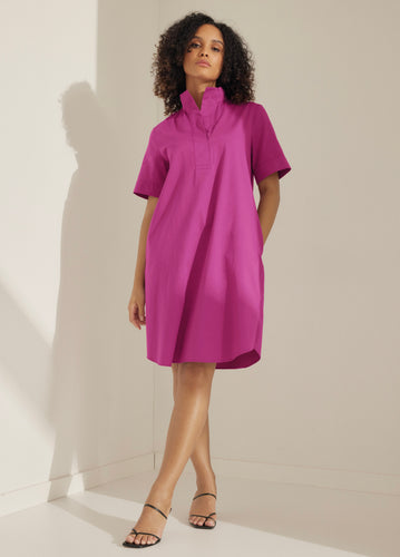 Cotton Dress with Stand-up Collar
